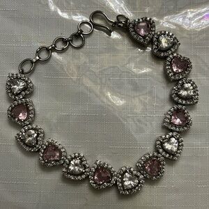 Cubic Zirconia Heart Tennis Bracelet - Pink&Silver
